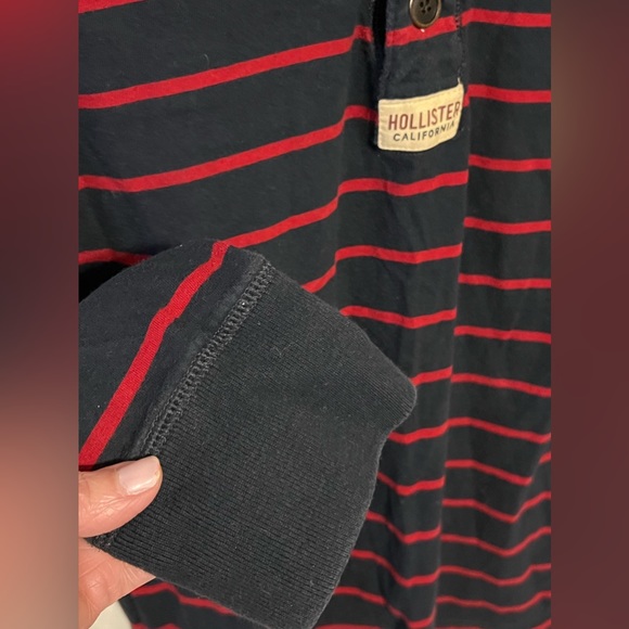 SOLD! L y2k Hollister California Logo Spellout Striped rugby Shirt - Picture 6 of 10